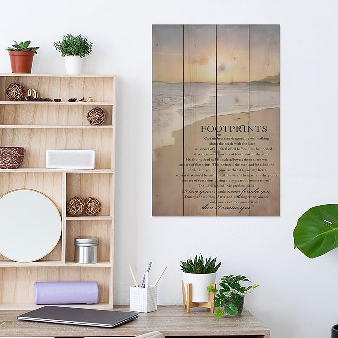 Footprints in the Sand Religious Canvas Wall Art Posters, Inspirational Beach Sunset Poem Print Poster (Unframed 16x24inch, Footprints(1))
