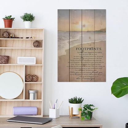 Footprints in the Sand Religious Canvas Wall Art Posters, Inspirational Beach Sunset Poem Print Poster (Unframed 16x24inch, Footprints(1))