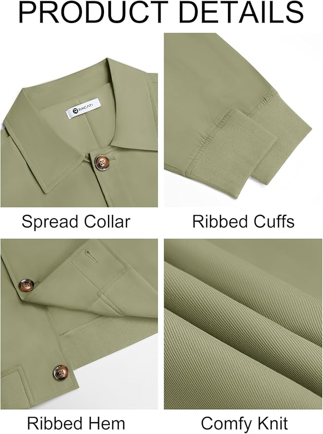Runcati Mens Lightweight Jackets Button Down Casual Windbreaker Vintage Fall Bomber Jacket with Pockets