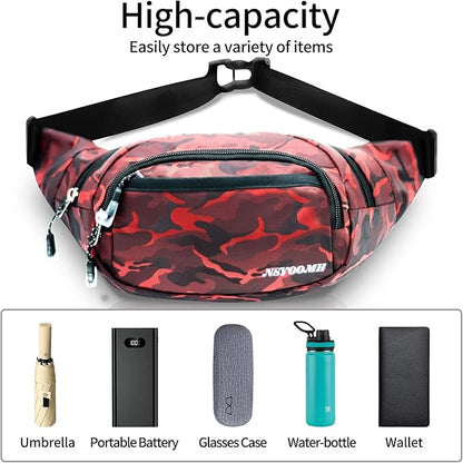 Crossbody Fanny Packs for Women, 5-Zipper Pockets Water Resistant Practical Waist Bag, for Outdoor Running Cycling Sports Travel Hiking Camping Fishing Fashionable Belt Bags