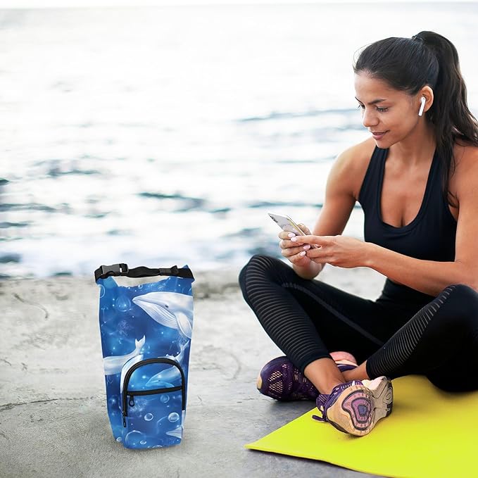 Blue Whales and Bubbles Water Bottle Holder with Strap Insulated Water Bottle Carrier Crossbody Bags Pouch with Phone Pocket for Travel Gym Hiking Walking Running