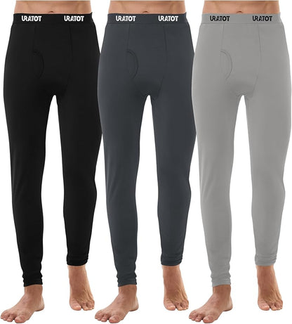 URATOT Men's Thermal Underwear Bottom Fleece Long Johns for Men Soft Warm Base Layer Thermal Pants for Cold Weather