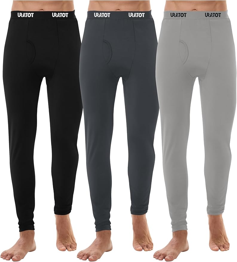 URATOT Men's Thermal Underwear Bottom Fleece Long Johns for Men Soft Warm Base Layer Thermal Pants for Cold Weather