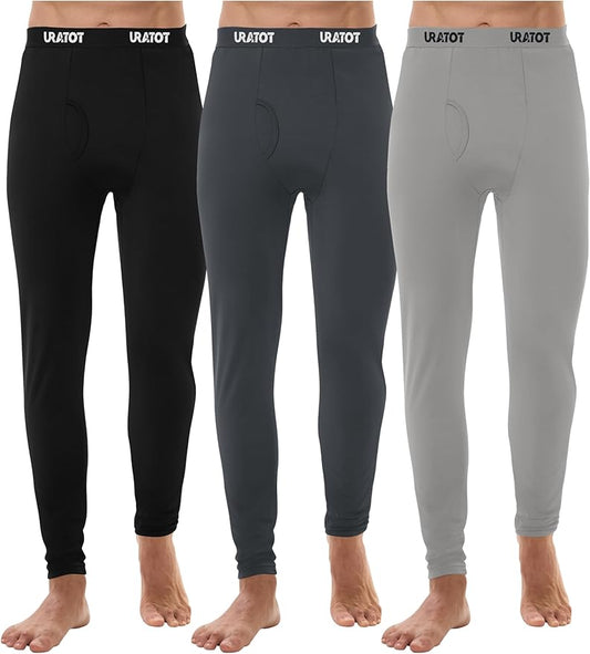 URATOT Men's Thermal Underwear Bottom Fleece Long Johns for Men Soft Warm Base Layer Thermal Pants for Cold Weather