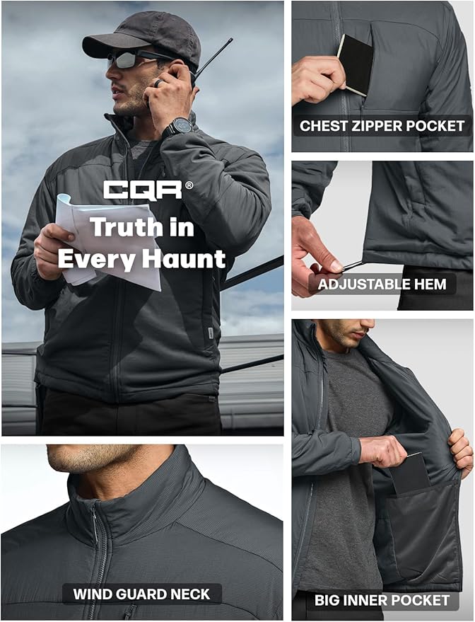 CQR Men's Lightweight Insulated Jacket, Windproof Packable Water Resistant Warm Active Coat for Hiking Work Outdoor Tactical