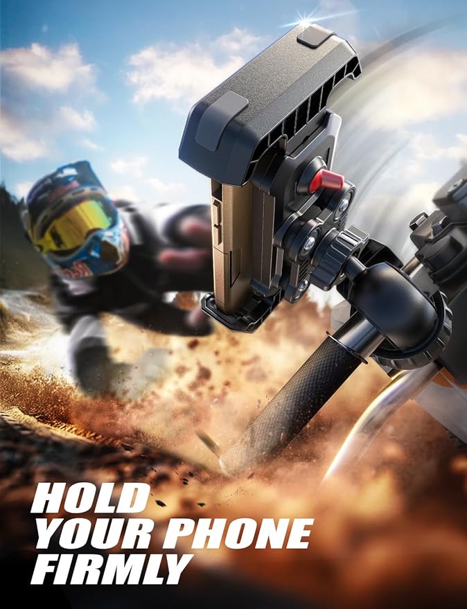 LISEN Bike Phone Holder with Vibration Dampener, [2025 Upgrade] Motorcycle Phone Mount, Bicycle Phone Holder, Handlebar Phone Mount, Dirt Bike Accessories, for iPhone Samsung Google Pixel, Red