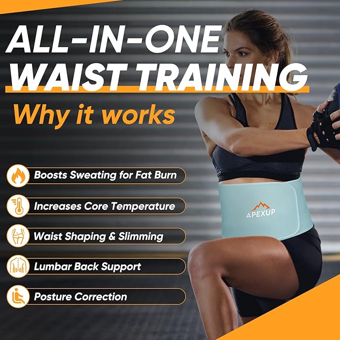 APEXUP Sweat Waist Trainer for Women and Men, Neoprene Waist Trimmer Belt Slimming Sweat Band with Removable Lumbar Support
