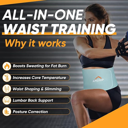 APEXUP Sweat Waist Trainer for Women and Men, Neoprene Waist Trimmer Belt Slimming Sweat Band with Removable Lumbar Support