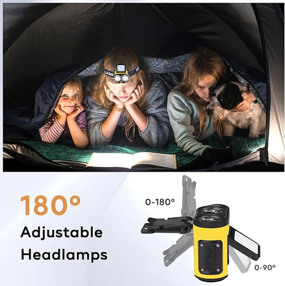 LED Hard Hat Light, 2 pcs Dimmable Clip on Cap Lights, Headlamp Rechargeable, 180°Adjustable Hands Free Hat Flashlight Headlamp Waterproof for Hiking, Running, Fishing, Cycling, Emergency (Yellow)
