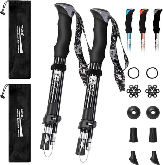 Trekking Poles - Aluminum 7075 Adjustable Walking Sticks with Quick Locks, Expandable to 53", Ultralight for Hiking, Camping, Mountains (Set of 2)
