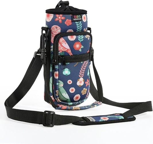Nuovoware Water Bottle Carrier Bag,25oz/40oz/64oz Bottle Pouch Holder,Adjustable Shoulder Hand Strap 2 Pocket Sling Neoprene Sleeve Sports Accessories for Hiking Travelling Camping