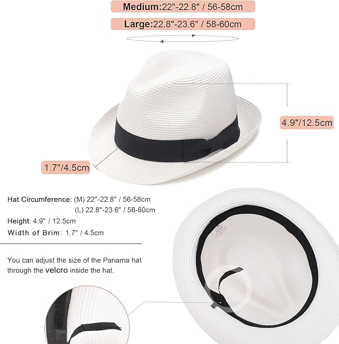 DRESHOW Women Straw Sun Hat Short Brim Panama Travel Fedora Beach Cap Roll up Summer Hat for Women Men UPF 50+