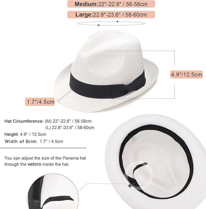 DRESHOW Women Straw Sun Hat Short Brim Panama Travel Fedora Beach Cap Roll up Summer Hat for Women Men UPF 50+