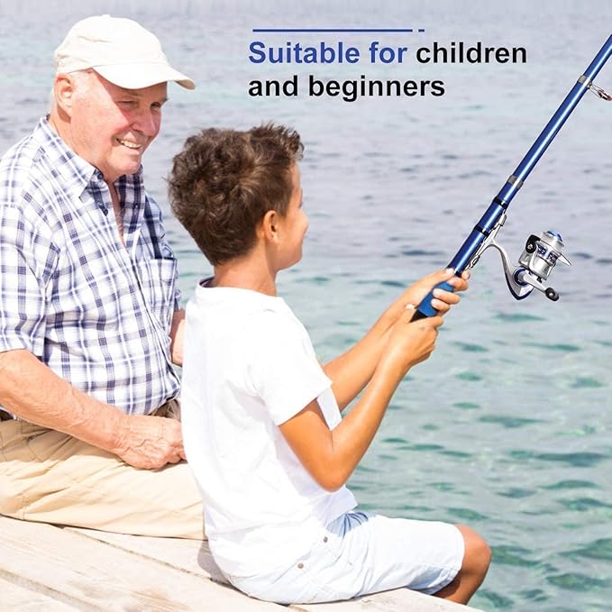 Mini Spinning Reel & Rod Combos with Telescopic Fishing Rod Reel Lures Fishing Line Set Fishing Combos for Kids/Beginners