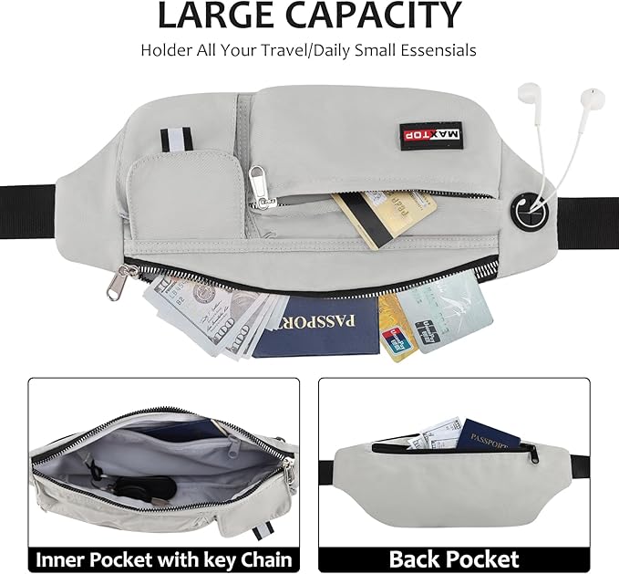 MAXTOP Fanny Packs for Women Men Water Resistant Waist Pack with Key Fob Hook Lightweight Belt Bag with Adjustable Strap Fitness Jogging Hiking Travel Sport