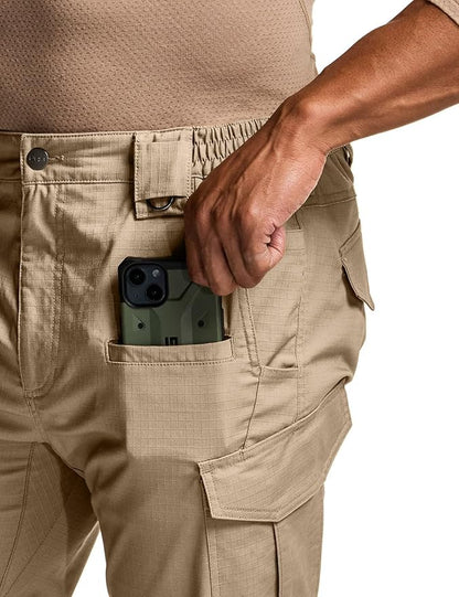 CQR Men's Flex Stretch Tactical Pants, Water Resistant Ripstop Cargo Pants, Lightweight EDC Outdoor Work Hiking Pants