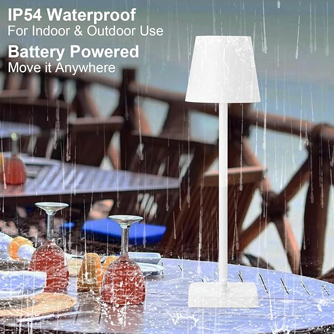 2 Pack Rechargeable Cordless Table Lamps, 5200mAh Battery Touch Table Light, Aluminum Shell Stepless Dimmable Portable LED Desk Lamp for Dinner/Restaurant/Outdoor White