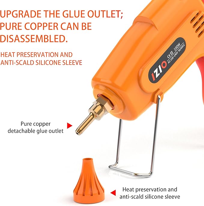 IZIO hot glue gun and sticks set with 21 glue sticks(7/16"), storage pouch, copper nozzle,Equipped with anti scalding mouth, safe switch, ergonomic grip, lightweight for diy projects, home repairs.