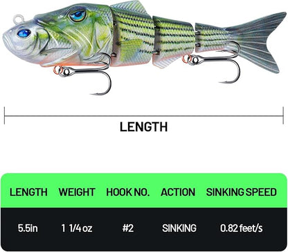 Handing Swimbaits for Bass Pike Walleye, 3 Pieces Lifelike Multi-Jointed Fishing Lures with Mustad Hooks, Fishing Bait for Freshwater and Saltwater