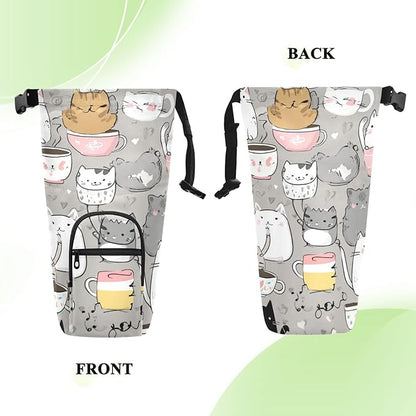 Grey Cat Water Bottle Holder with Strap Insulated Water Bottle Carrier Crossbody Bags Pouch with Phone Pocket for Travel Gym Hiking Walking Running