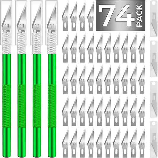 JTIEO Exacto Knife,Hobby Knife,74 Pack with 4 Upgrade Sharp Hobby Knives and 70 Spare Exacto Knife Blades for Art, Scrapbooking (Green)