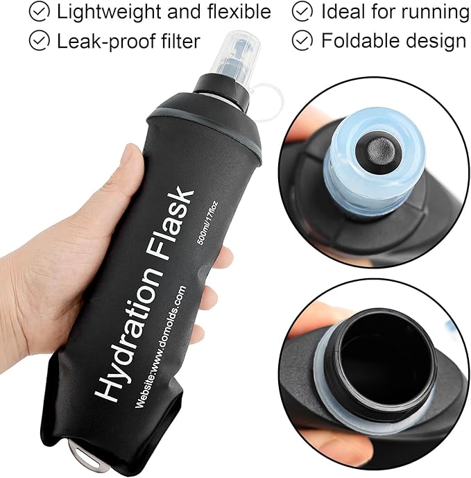 WILDREEDS 150ml Soft Flask, TPU Collapsible Soft Water Bottle for Hydration Pack, Running Vest, Folding Water Bottle for Hiking Cycling Climbing-2Pcs, Black