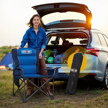 Overmont Oversized Folding Camping Chair - 450lbs Support with Padded Cushion Cooler Pockets - Heavy Duty Collapsible Chairs for Sports Garden Beach Fishing