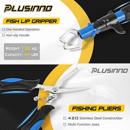 PLUSINNO Fishing Rod and Reel Combos Carbon Fiber Telescopic Fishing Pole with Reel Combo Sea Saltwater Freshwater Kit Fishing Rod Kit