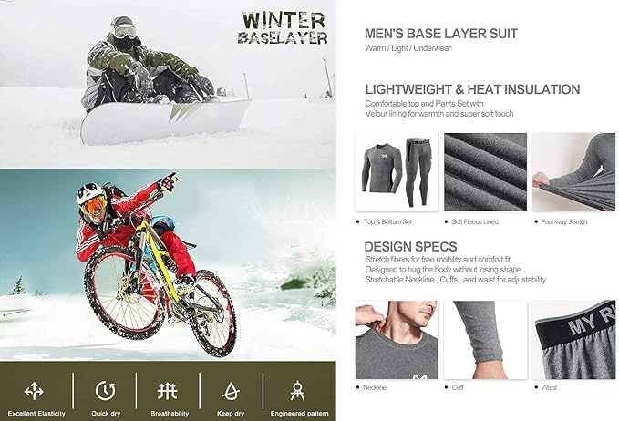 Men's Thermal Underwear Set Sport Long Johns Base Layer