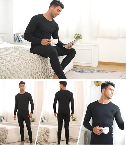 Mens Thermal Underwear Set with Lightweight Ultra Soft Fleece Lined,Long John Set, Skiing Base Layer