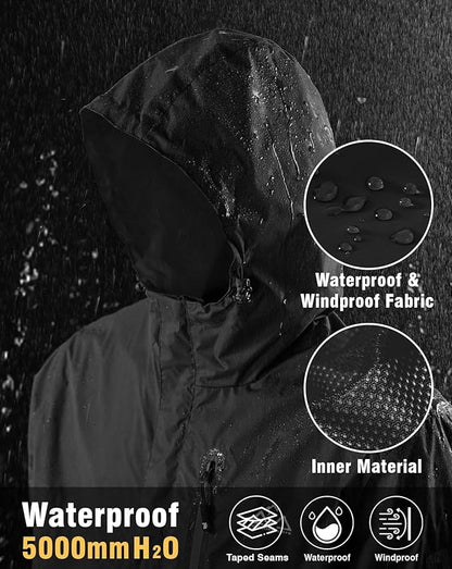 TBMPOY Men's Lightweight Rain Jackets Waterproof Raincoat with Hood Running Cycling Hiking Outdoor Windbreaker