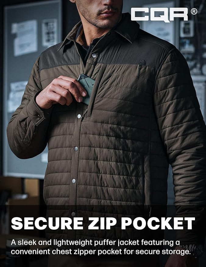 CQR Men's Lightweight Insulated Jacket, Windproof Packable Water Resistant Warm Active Coat for Hiking Work Outdoor Tactical