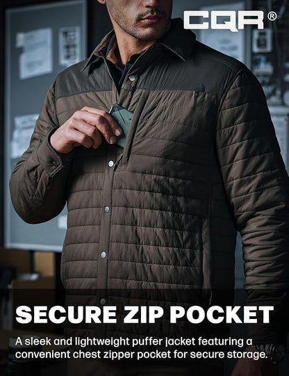 CQR Men's Lightweight Insulated Jacket, Windproof Packable Water Resistant Warm Active Coat for Hiking Work Outdoor Tactical