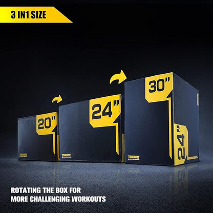 ToughFit Plyo Box - 3 in 1 Foam Plyometric Box - Jump Box for MMA, Crossfit - Adjustment Height Plyometric Jump Box for Home Gym - PVC Cover Platform & High-Density Workout Box