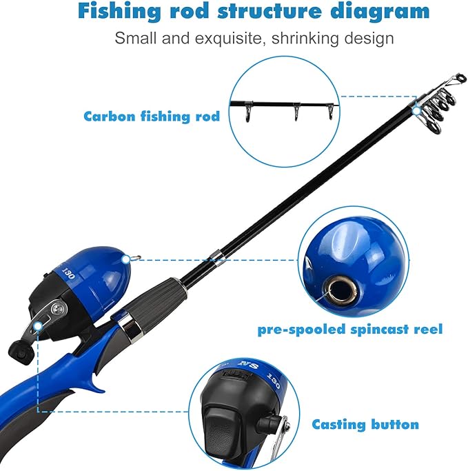 Urban Deco Kids Fishing Pole Set Portable Telescopic Kids Fishing Rod and Reel Combo Kit with Tackle Box for Beginners, Boys,Girls,Youth,Children
