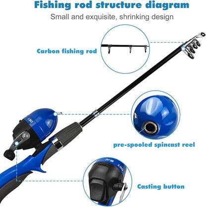 Urban Deco Kids Fishing Pole Set Portable Telescopic Kids Fishing Rod and Reel Combo Kit with Tackle Box for Beginners, Boys,Girls,Youth,Children