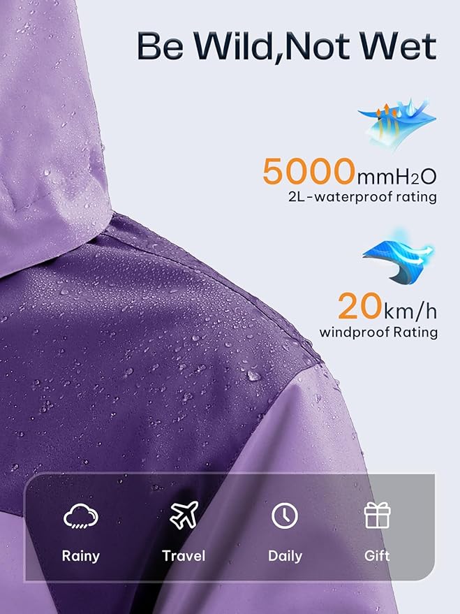 Womens Waterproof Rain jacket Lightweight Active Outdoor Raincoat with Removable Hood