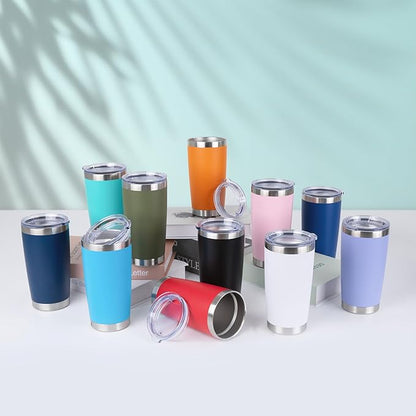 HASLE OUTFITTERS 20oz Stainless Steel Tumblers Bulk, Insulated Travel Cup with Lid, Double Wall Vacuum Coffee Mug for Cold & Hot Drinks 8 Pack, Light Purple