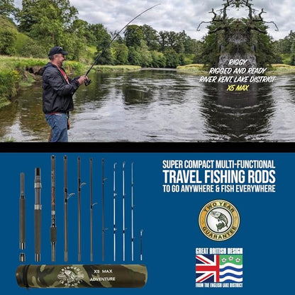 Rigged & Ready X Series Travel Fishing Rods. 6 Super Compact, Multi-Functional, Portable, Spin, Bass, Carp, Lure, Float, Fly Combos + Poles. 4 or 6 Tips & 5 to 25 Techniques Freshwater & Saltwater