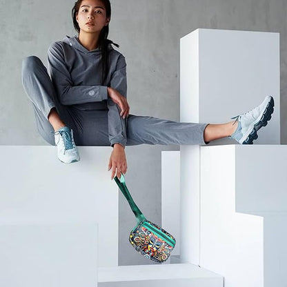 Yewande&co Neoprene Fanny Pack Belt Bag – Lightweight Waterproof Waist Bag with Adjustable Strap, 3 Zippered Pockets, Crossbody Belt Bag for Travel, African Design Crossbody Bags (Mask)