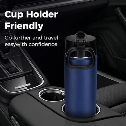 Neihepal 22 oz Insulated Water Bottles Bulk, Double Walled Vacuum Stainless Steel Water Bottle Multipack with Leak Proof Straw Lid for Men, Adults, Kids, Gym, Sports (Navy,4 Pack)