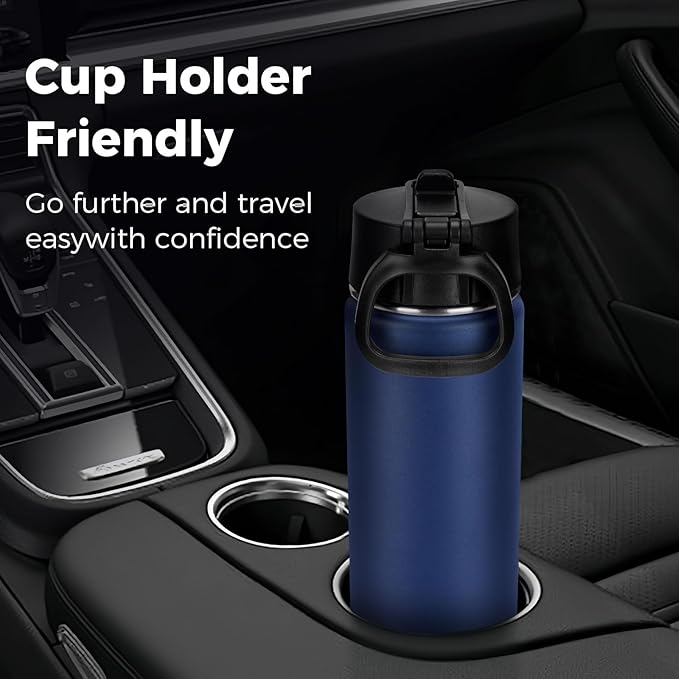 Neihepal 22 oz Insulated Water Bottle with Straw Lid, Double Walled Vacuum Stainless Steel Water Bottles Leak Proof, Wide Mouth (Navy,1 Pack)