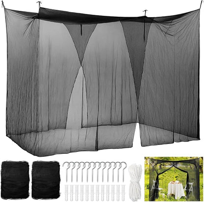 Tranqun 2 Pcs Mosquito Netting for Patio, Ultra Large Mosquito Net for Bed with 2 Side Openings 16 Hanging Loops for Camping Home Outdoor Travel Dormitory Decor(Black,75 x 36 x 59 Inch)