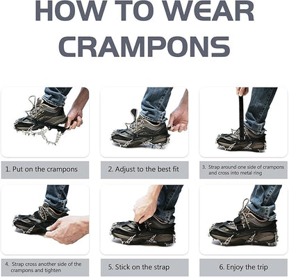 Ice Trekkers for Boots - Crampons Ice Cleats Traction Snow Grips for Boots Shoes with 23 Stainless Steel Spikes Anti Slip for Walking,Hiking,Climbing,Fishing and Mountaineering