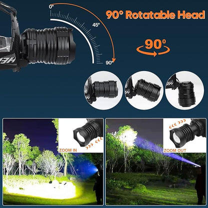 Bud K LED Headlamp Rechargeable, Upgraded 30W Super Bright Head Lamp 1000 High Lumen with 6 Modes, Zoomable, IPX6 Waterproof Headlamps for Outdoor Hiking, Camping, Running, Fishing, Hunting