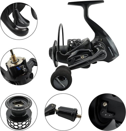 Spinning Fishing Reels 12+1BB Ultra Lightweight Carved Aluminum Spool Reels Affordable Smooth Spinning Reels