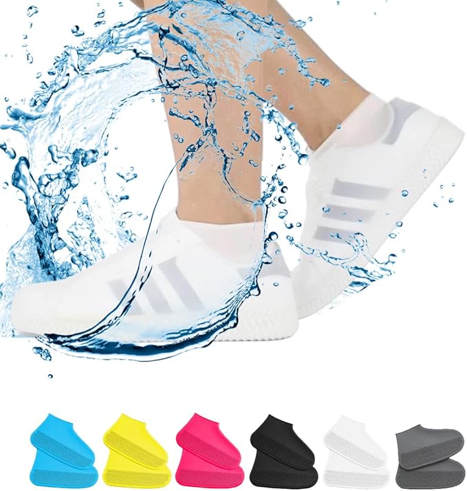 Waterproof Shoe Covers, Non-Slip Water Resistant Overshoes Silicone Rubber Rain Shoe Cover Protectors for Kids, Men, Women (Small, White)
