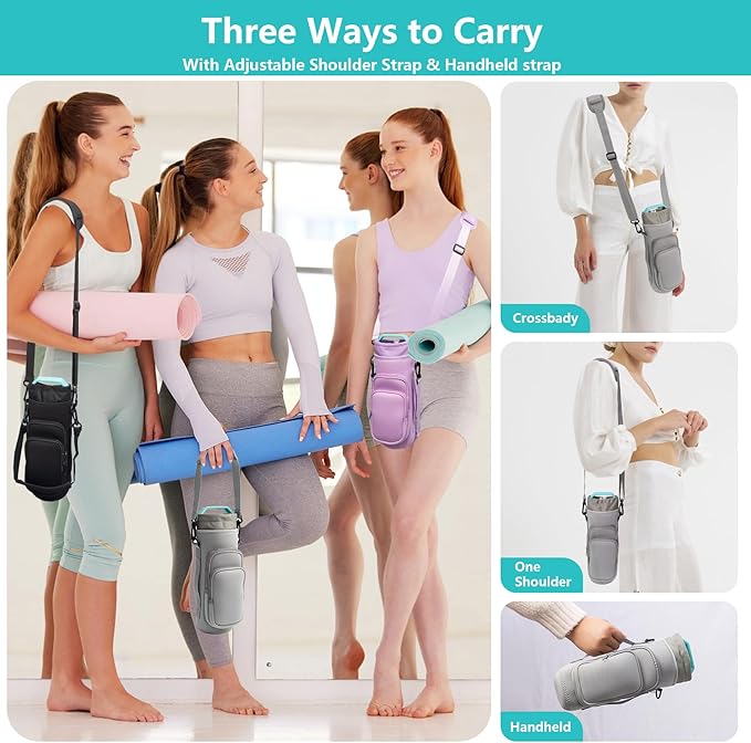 linmaya Water Bottle Carrier Bag, Insulated Water Bottle Bag Fits Stanley IceFlow Owala 16/24/32/40oz Tumbler, Water Bottle Holder with Shoulder Hand Straps, 2 Pockets for Travel, Hiking, Camping