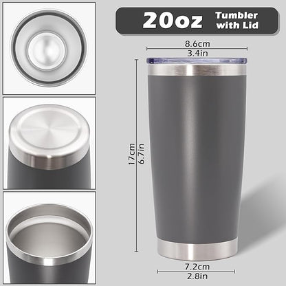 20oz Tumbler Bulk Stainless Steel Tumblers with Lid Vacuum Insulated Double Wall Travel Coffee Mug Powder Coated Tumbler Cup for Hot and Cold Drinks(Grey, 1 pack)