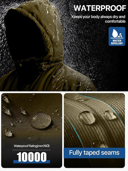 FREE SOLDIER Men's Waterproof Ski Jacket Fleece Lined Warm Winter Snow Coat with Hood Fully Taped Seams